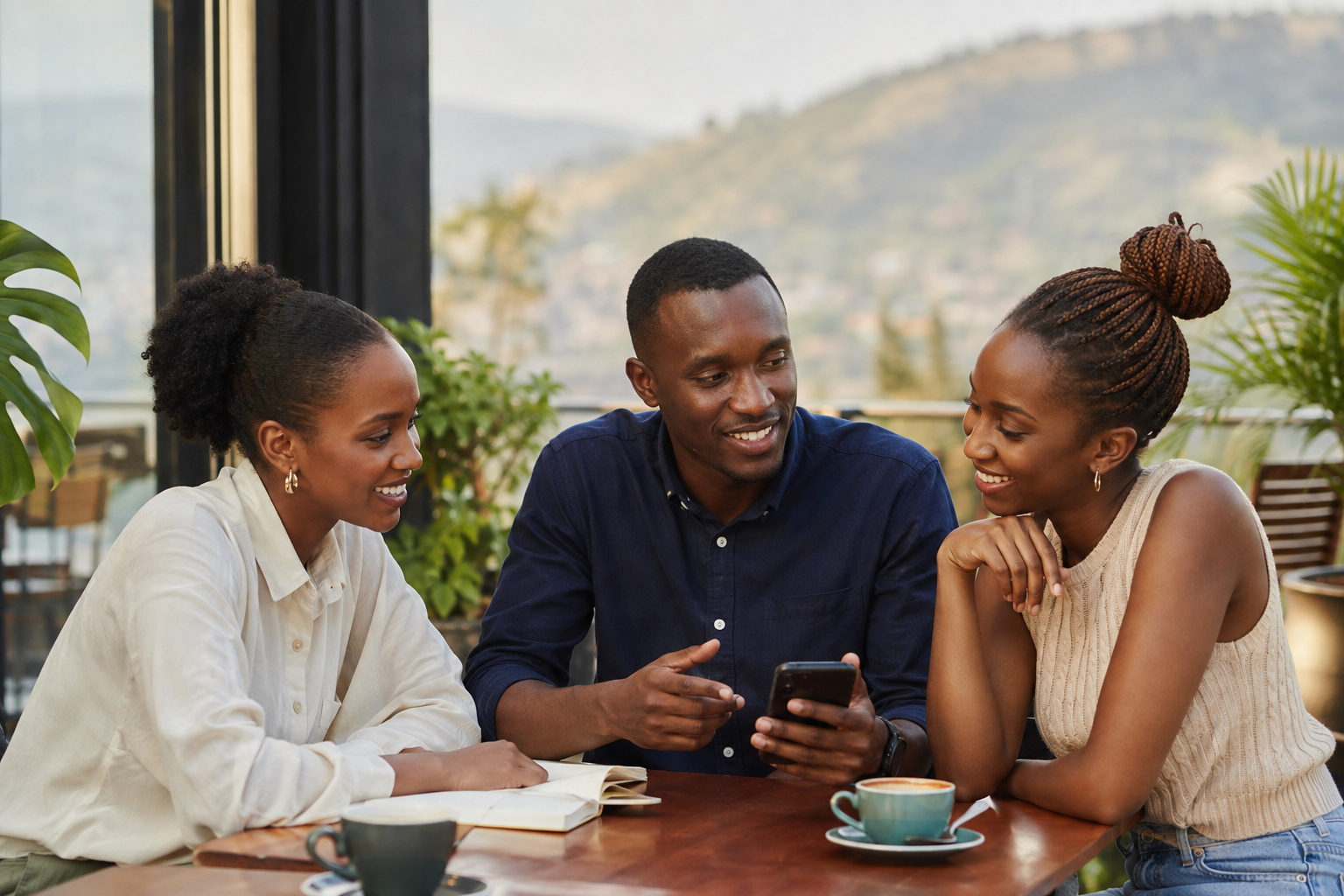 Friends discussing their plans together in Kigali